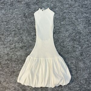 Zara BLOGGER FAVORITE Ribbed Drop Waist Bubble Skirt Trendy White Mini Dress
